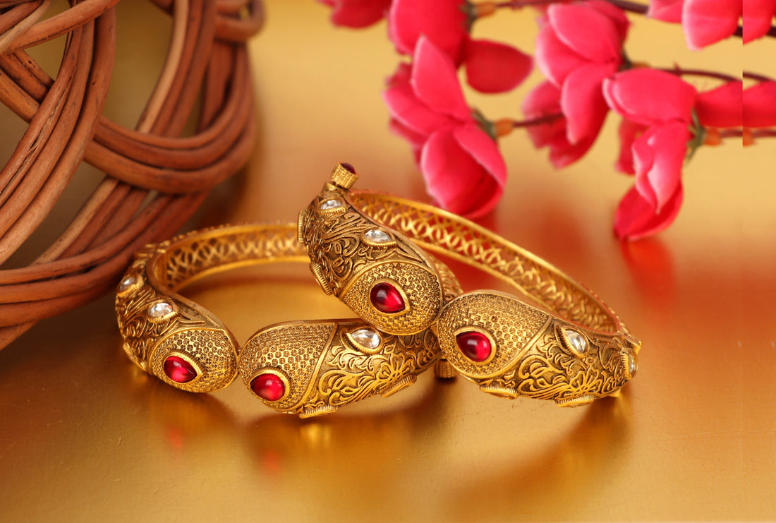 Antique Design Bracelet for Women & Girls with Golden Finish Brass Kada | Perfect for Everyday Wear & Parties