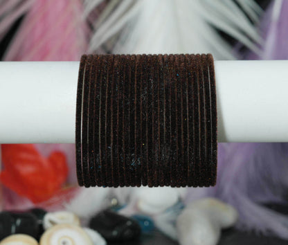 Brown Velvet Metal Bangles for Women & Girls (Pack of 24)