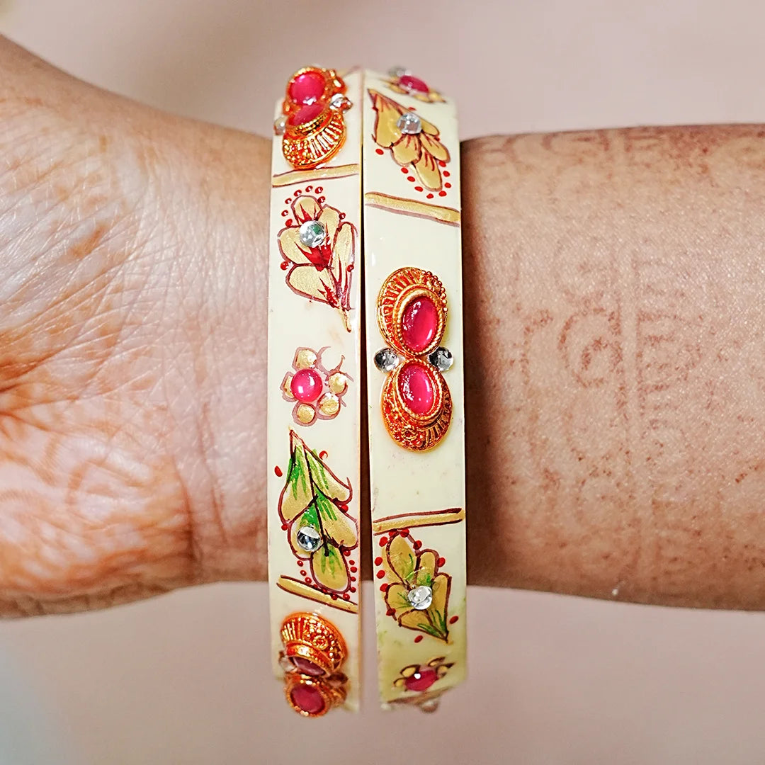 Traditional Meenakari Work Acrylic Kada Bangle for Women (Pack of 2)