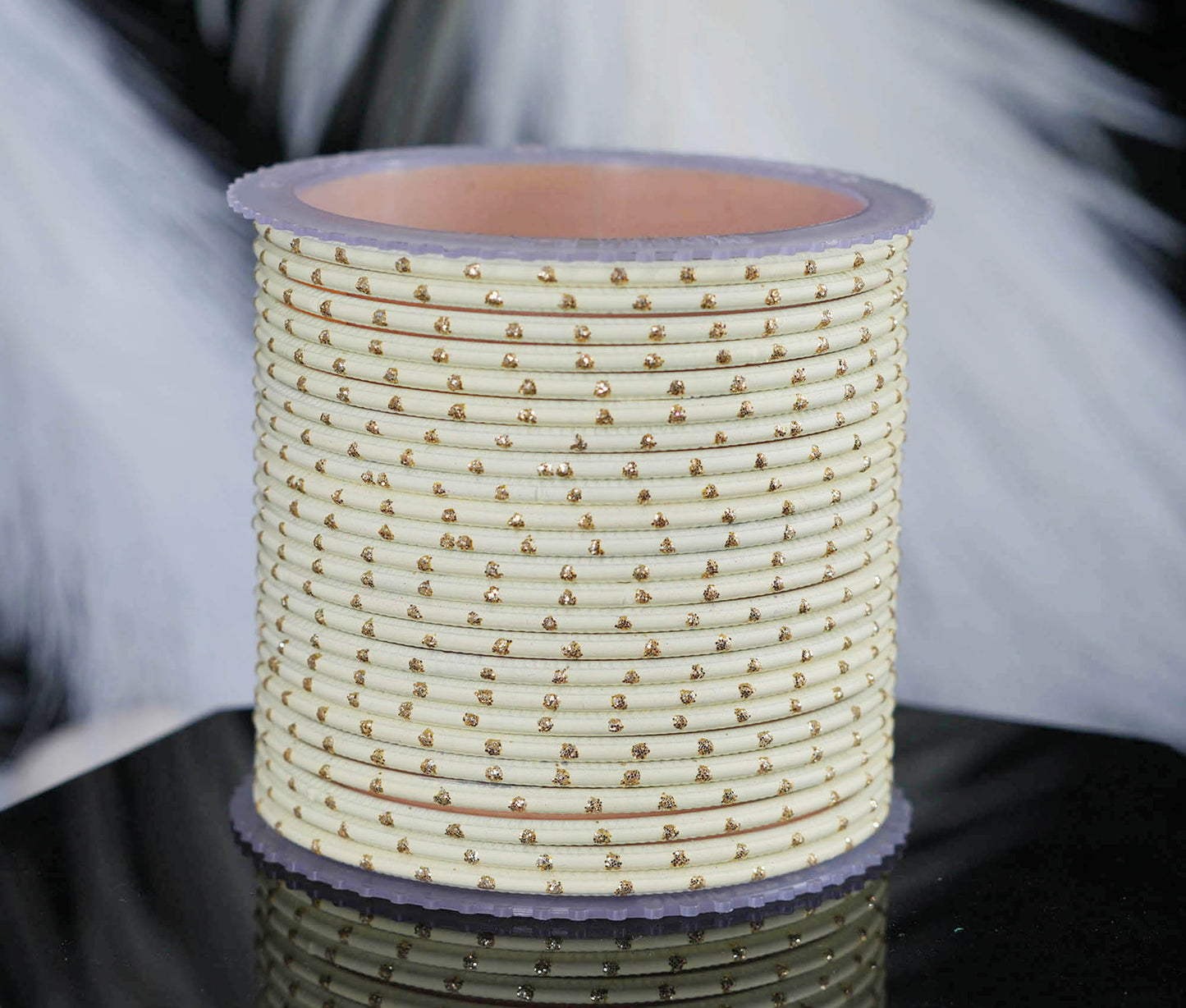 Cream Dot Design Matte Finish Metal Bangle for Women & Girls (Pack of 24)