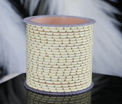 Cream Dot Design Matte Finish Metal Bangle for Women & Girls (Pack of 24)