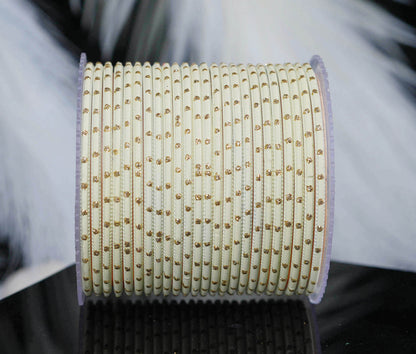 Cream Dot Design Matte Finish Metal Bangle for Women & Girls (Pack of 24)