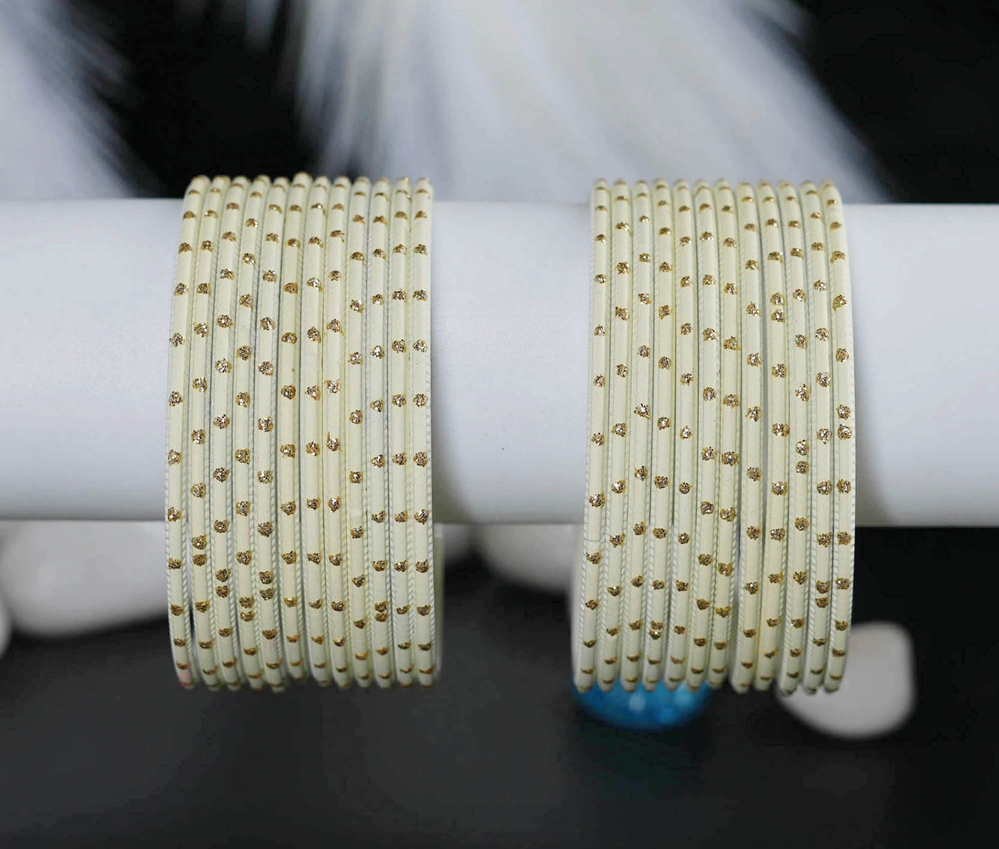 Cream Dot Design Matte Finish Metal Bangle for Women & Girls (Pack of 24)