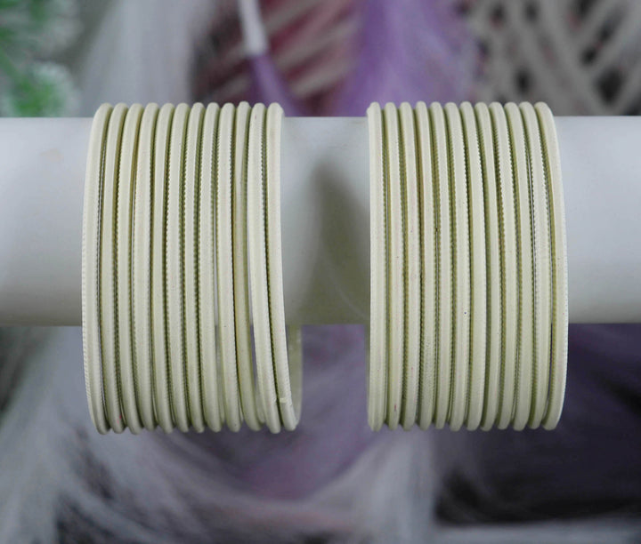 Cream Color Plain Matte Metal Bangles for Women & Girls (Pack of 24)