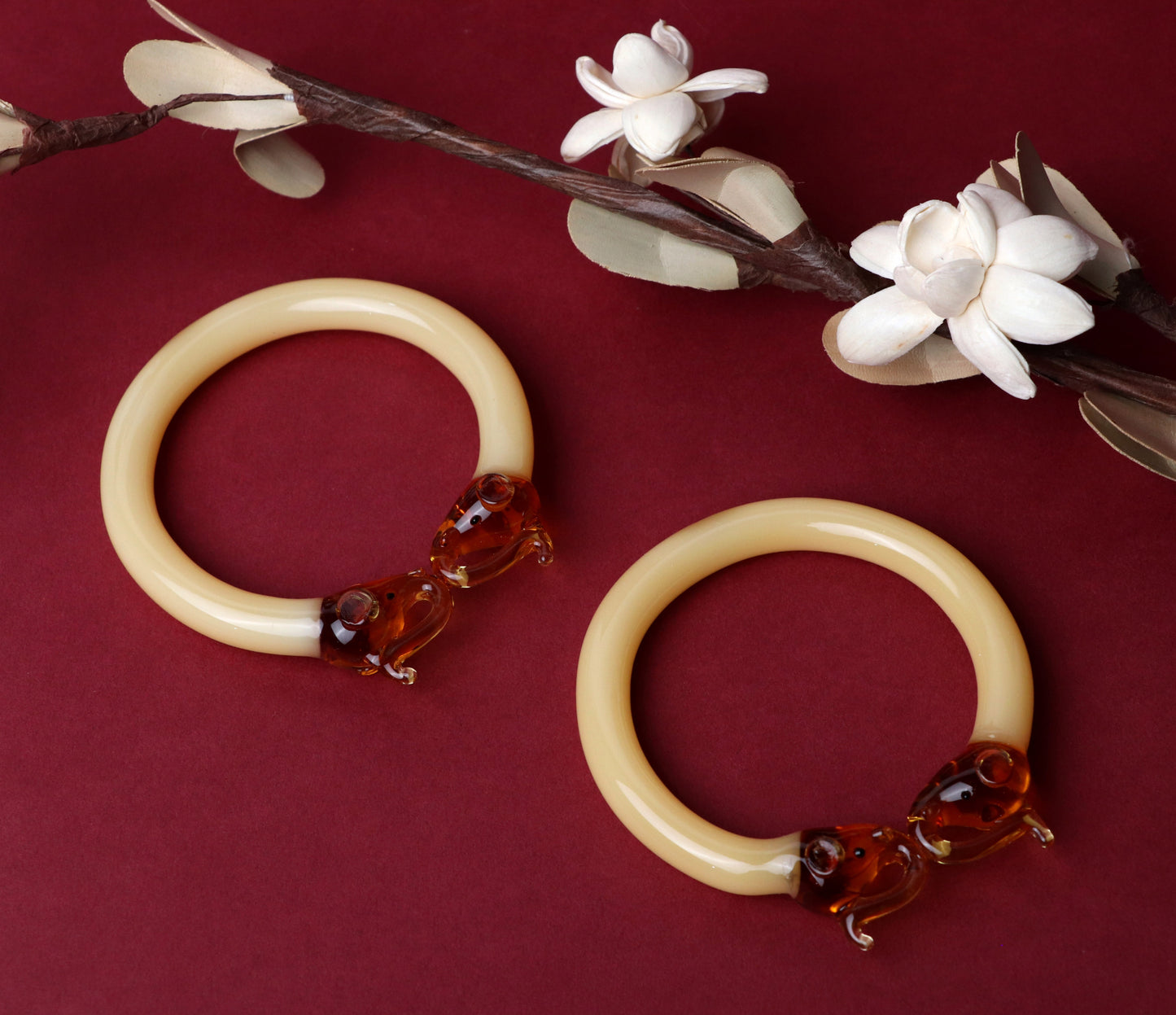 Multiple Color Elephant Design Glass Kada for Women & Girls (Pack of 2 Kada)