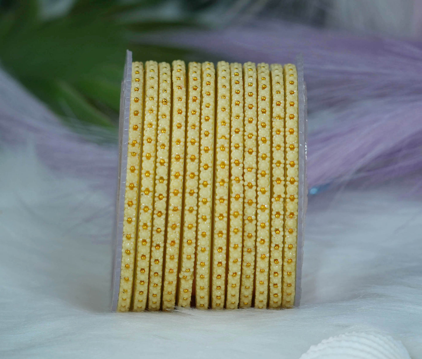 Glass Bangle with Golden Ball Studded for Women & Girls (Pack of 12 Bangles)