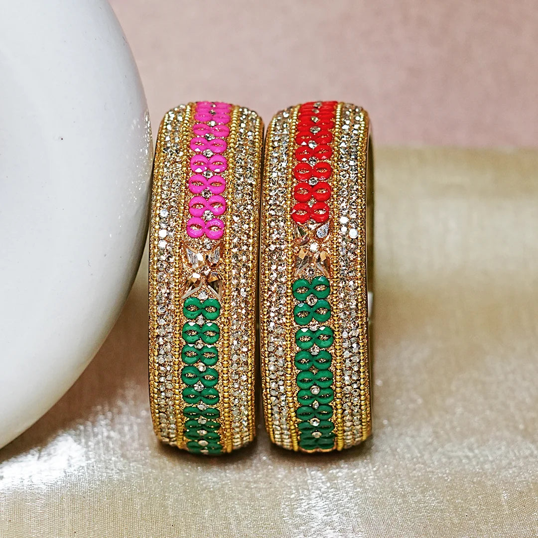 Traditional Wide Glass Kada with Beads Studded Design for Women & Girls (Pack of 2)