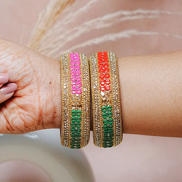 Traditional Wide Glass Kada with Beads Studded Design for Women & Girls (Pack of 2)