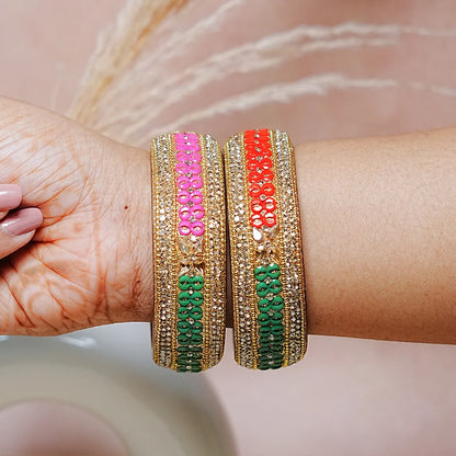 Traditional Wide Glass Kada with Beads Studded Design for Women & Girls (Pack of 2)