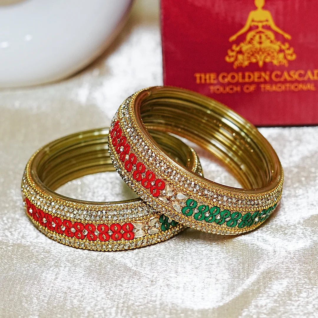 Traditional Wide Glass Kada with Beads Studded Design for Women & Girls (Pack of 2)