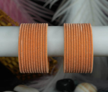 Peach Color Velvet Metal Bangles for Women & Girls (Pack of 24)