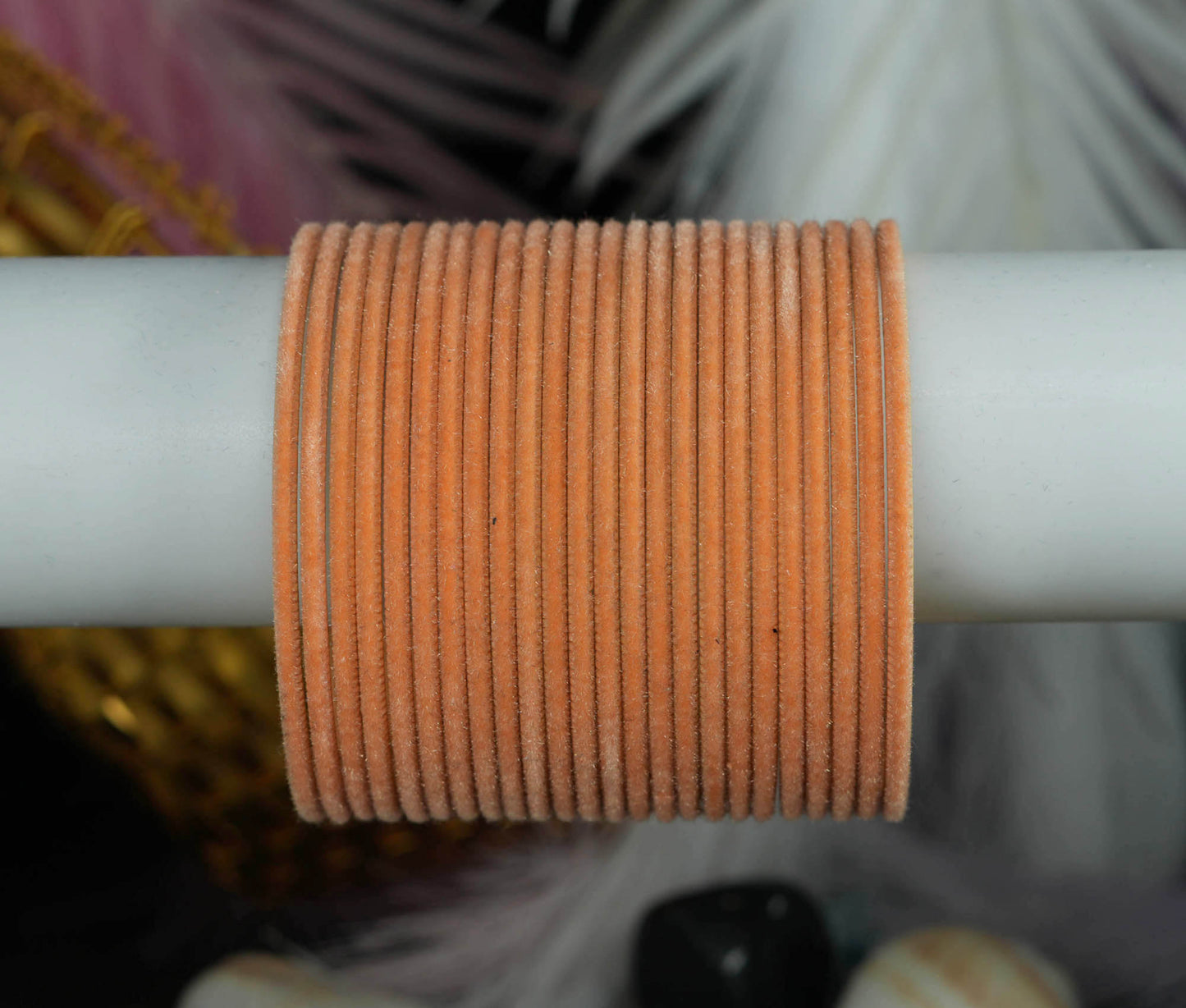Peach Color Velvet Metal Bangles for Women & Girls (Pack of 24)