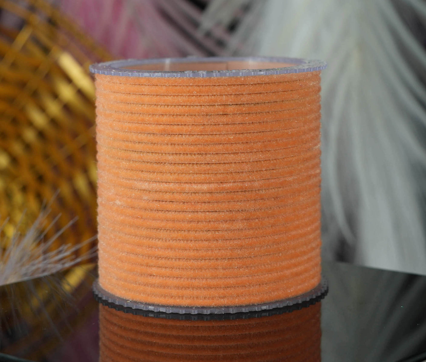 Peach Color Velvet Metal Bangles for Women & Girls (Pack of 24)