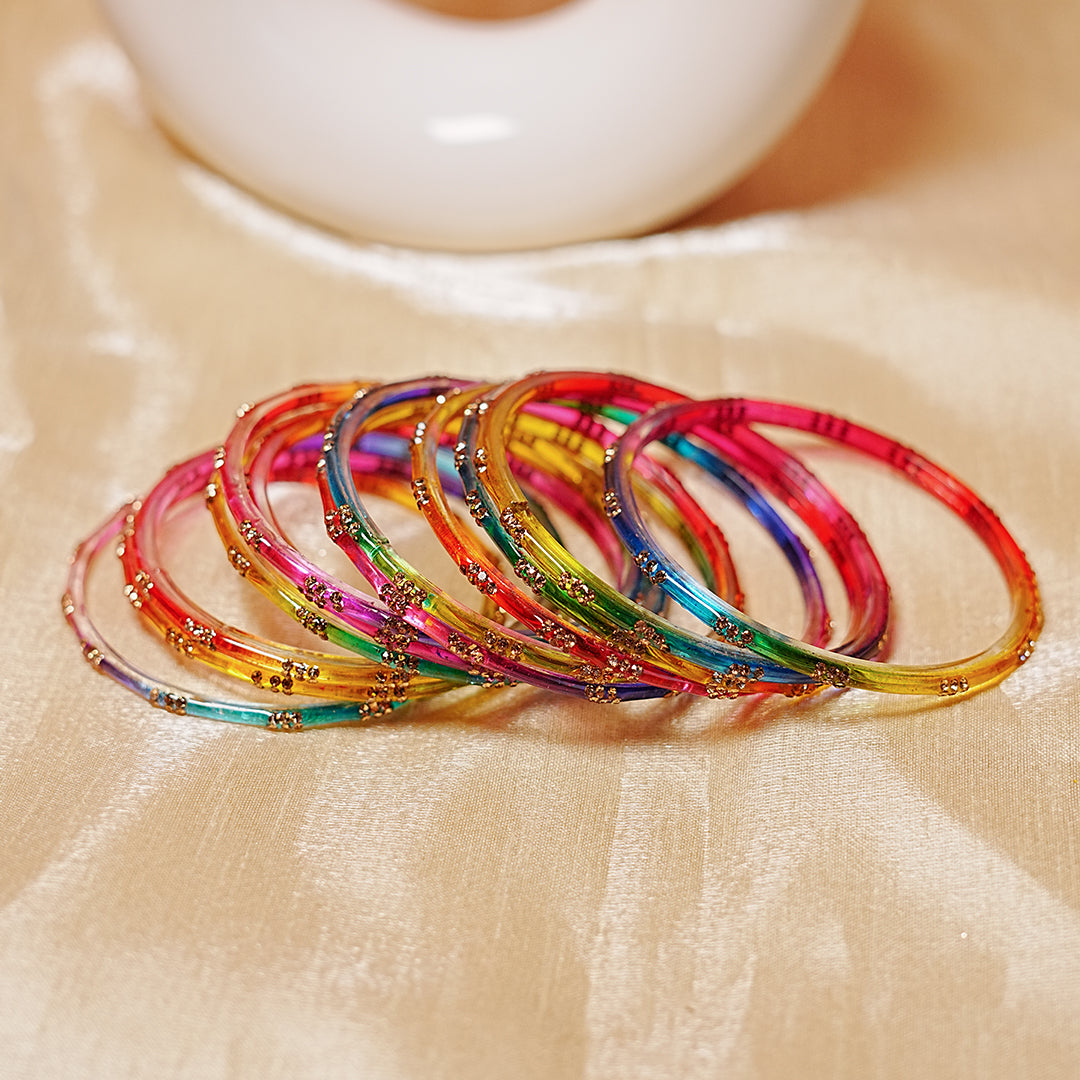 Glass Bangle with Beads Studded for Women & Girls (Pack of 12 Bangles)