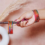 Traditional Glass Bangle with Golden Balls & Beads Studded for Women & Girls (Pack of 12 Bangles)