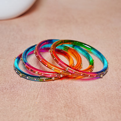 Glass Kada Bangles for Women & Girls | Meenakari with Stone Work (Pack of 4 kada)