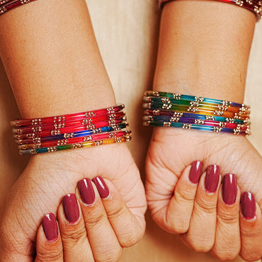 Glass Bangle with Beads Studded for Women & Girls (Pack of 12 Bangles)