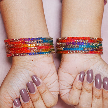 Traditional Glass Bangle with Golden Balls & Beads Studded for Women & Girls (Pack of 12 Bangles)