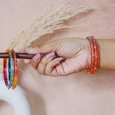 Glass Kada Bangles for Women & Girls | Meenakari with Stone Work (Pack of 4 kada)