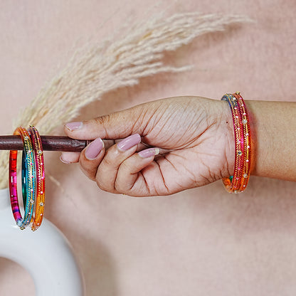Glass Kada Bangles for Women & Girls | Meenakari with Stone Work (Pack of 4 kada)