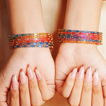 Multiple Color Glass Bangle with Beads Studded for Women & Girls (Pack of 12 Bangles)