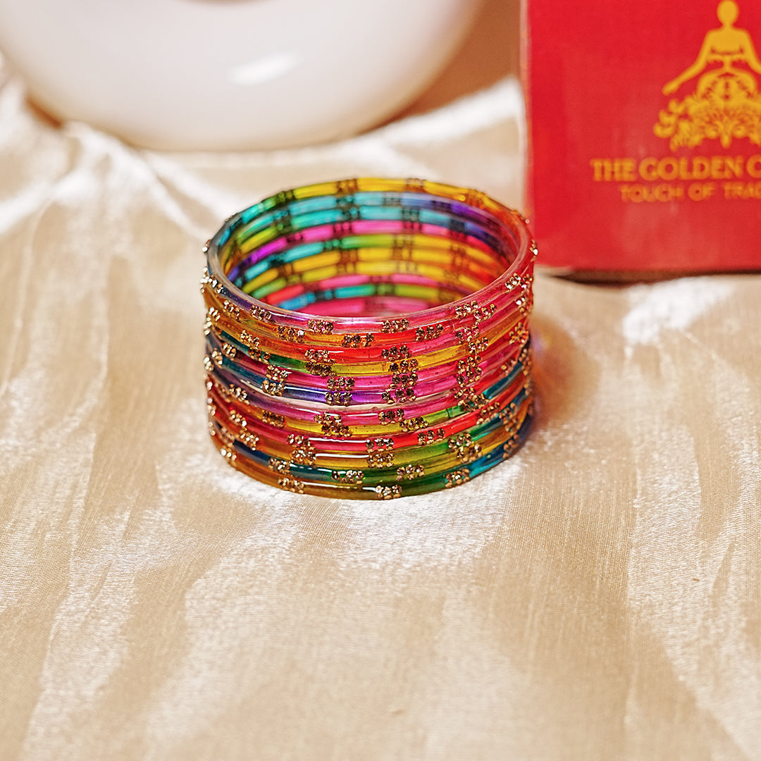 Glass Bangle with Beads Studded for Women & Girls (Pack of 12 Bangles)