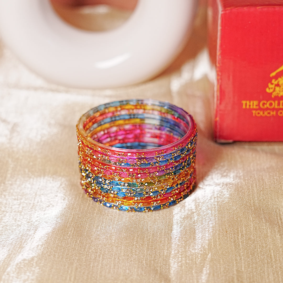 Multiple Color Glass Bangle with Beads Studded for Women & Girls (Pack of 12 Bangles)
