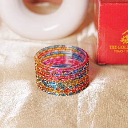 Multiple Color Glass Bangle with Beads Studded for Women & Girls (Pack of 12 Bangles)