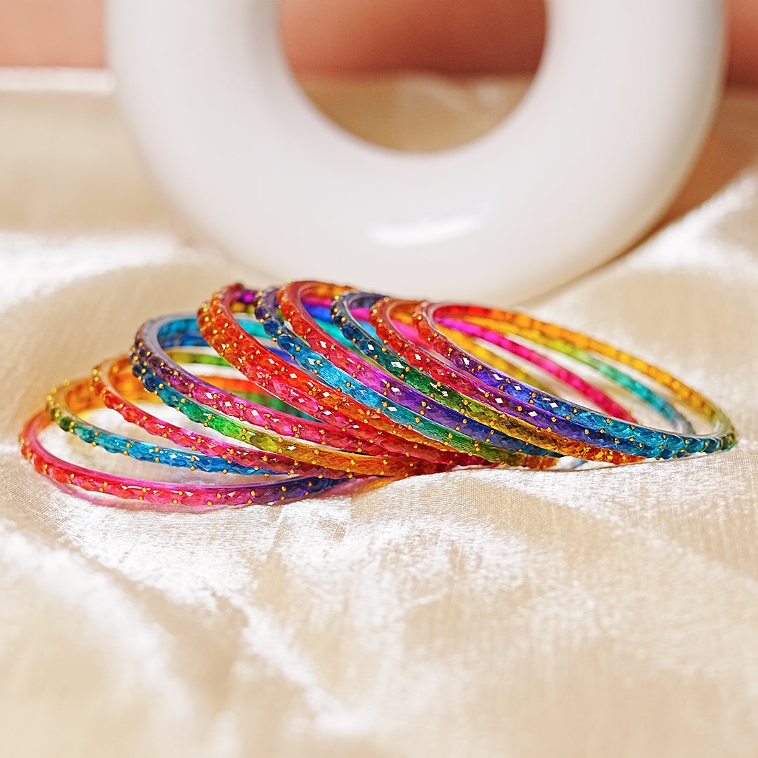 Raindrop Glass Bangle for Women (Pack of 12 Bangles)