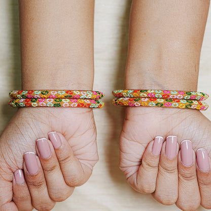 Golden Ball Studded Handcrafted Glass Kada Bangles for Women & Girls (Pack of 4 Kada)