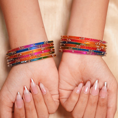 Stylish Traditional Glass Bangle with Beads Studded for Women & Girls (Pack of 12 Bangles)