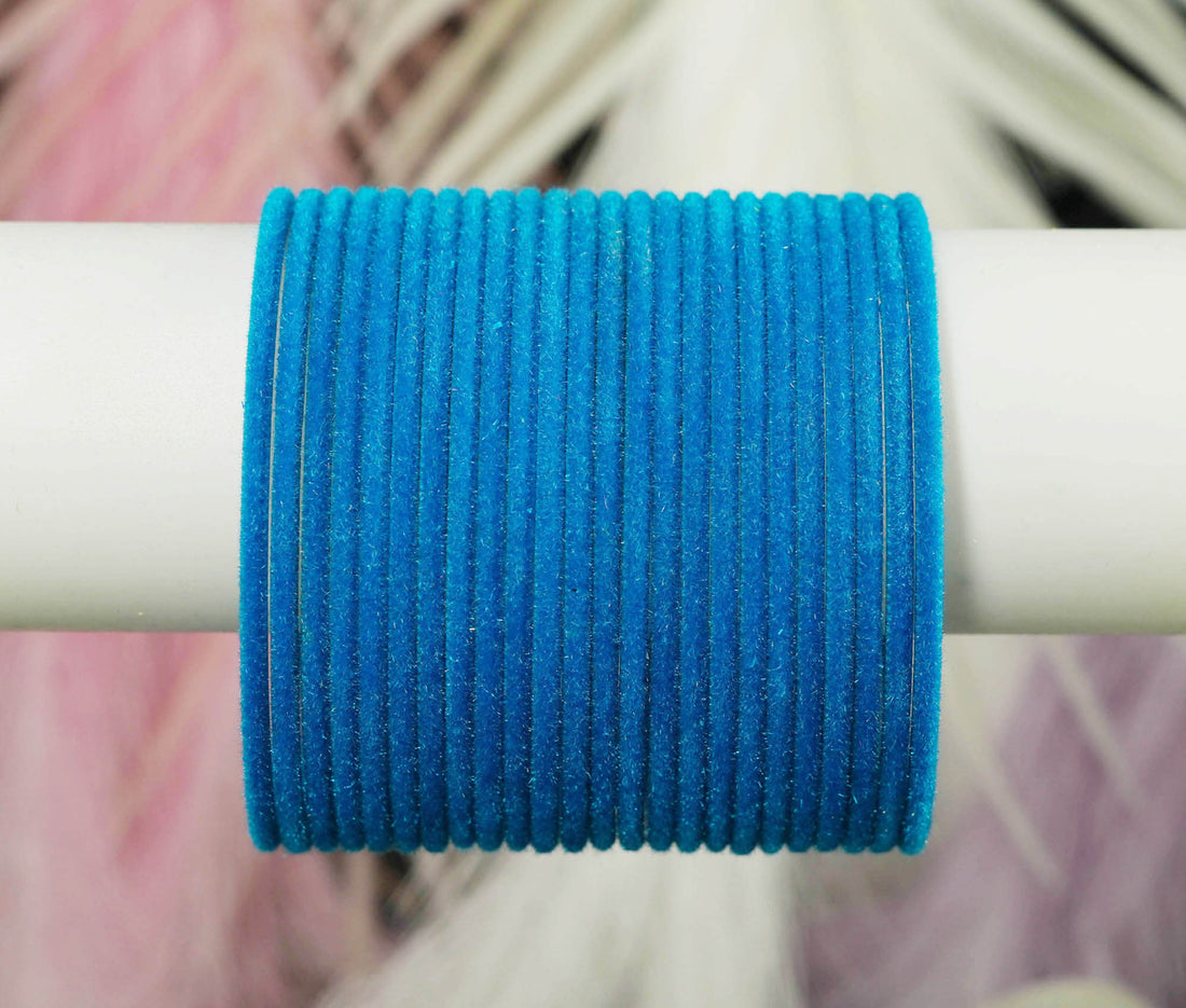 Firozi Velvet Metal Bangles for Women & Girls (Pack of 24)