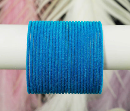 Firozi Velvet Metal Bangles for Women & Girls (Pack of 24)