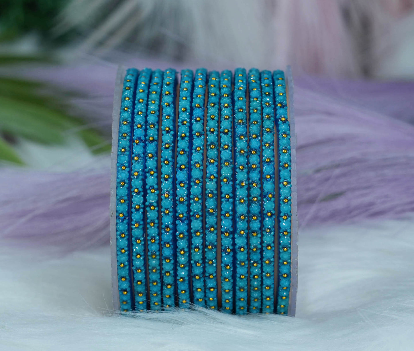 Glass Bangle with Golden Ball Studded for Women & Girls (Pack of 12 Bangles)