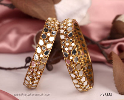 Ethnic Mirror Work Metal Kada For Women (Pack of 2)