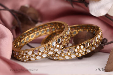 Ethnic Mirror Work Metal Kada For Women (Pack of 2)