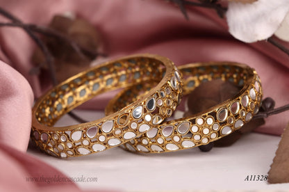 Ethnic Mirror Work Metal Kada For Women (Pack of 2)