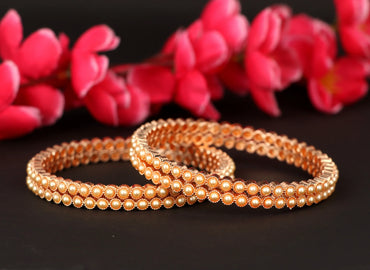 Gold Pearl Studded Metal Kada for Women (Pack Of 2)