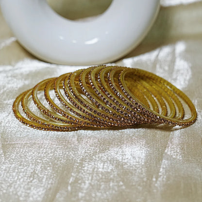 Glass Bangle for Women and Girls | Elegant Beads & Stone Work Design (Pack of 12 Bangles)