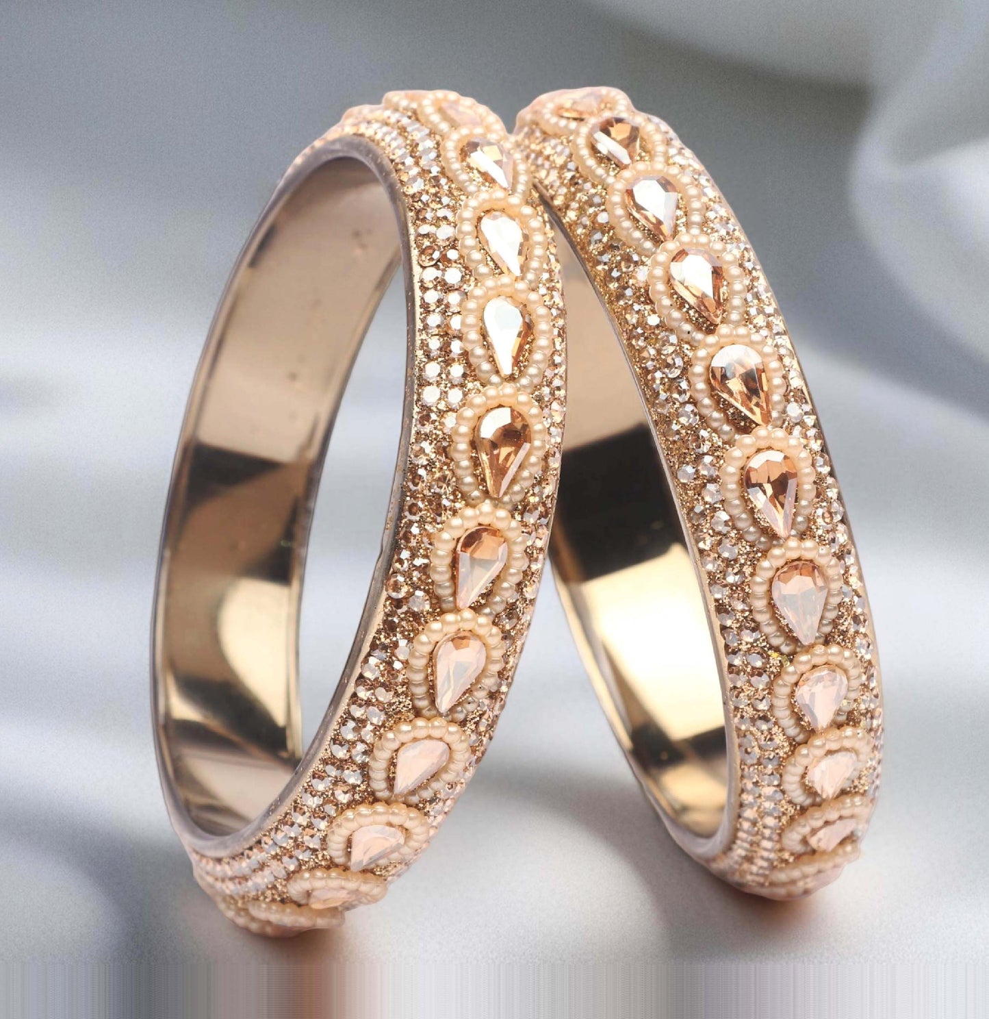 Glass Kada for Women & Girls – Kundan Studded Work (Pack of 2)