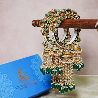 Green Color Rajwadi Wedding Latkan Kada Traditional Jewelry for Women (Pack of 2)