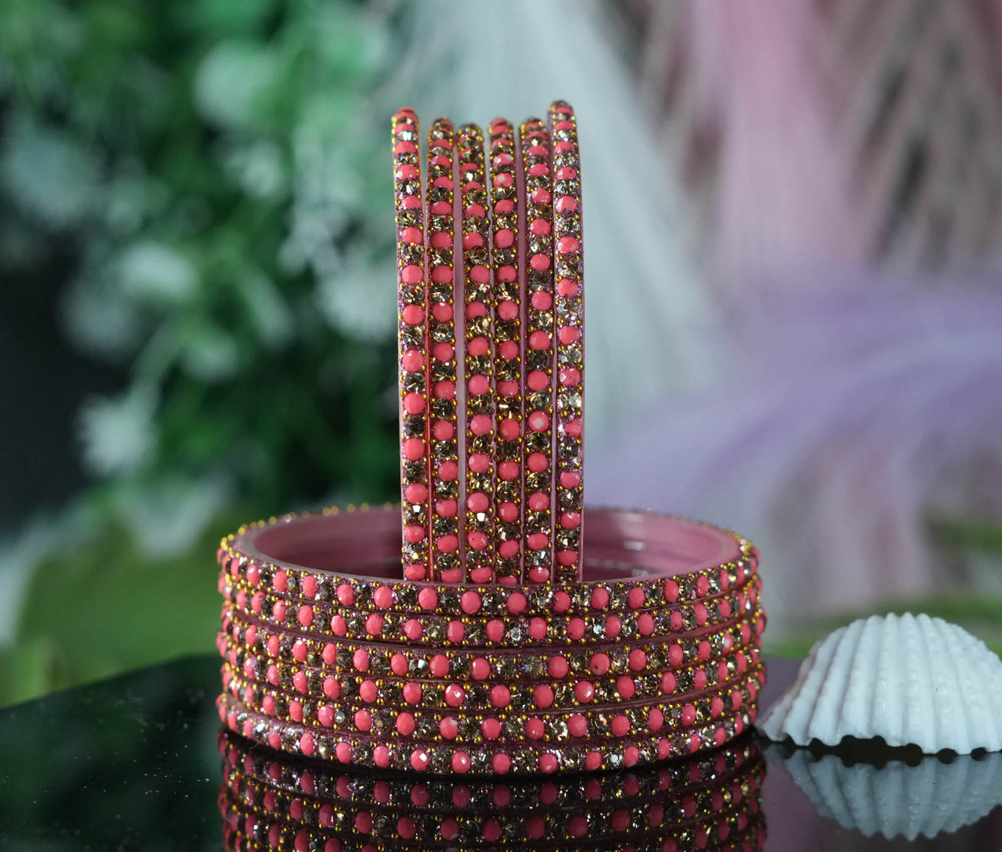Glass Bangles with Beads Studded for Women & Girls | Multiple Color Chudiyan (Pack of 12 Bangles)