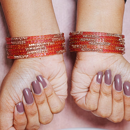 Traditional Glass Bangle with Golden Balls & Beads Studded for Women & Girls (Pack of 12 Bangles)