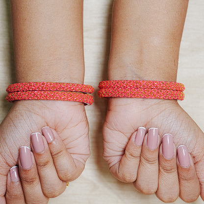 Golden Ball Studded Handcrafted Glass Kada Bangles for Women & Girls (Pack of 4 Kada)