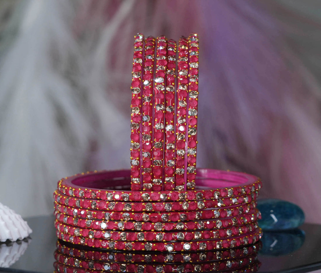 Glass Bangles with Beads Studded for Women & Girls (Pack 12)