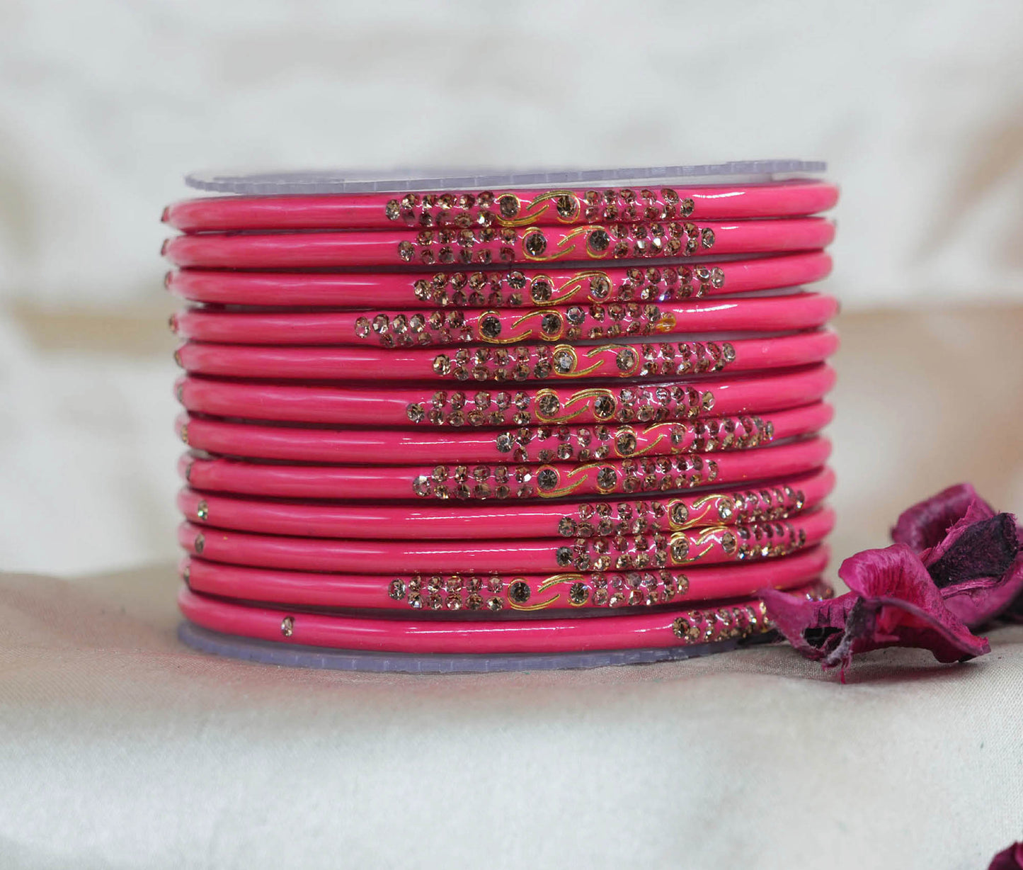 Traditional Glass Bangles with Zircon Beads Studded for Women & Girls (Pack of 12 bangles)