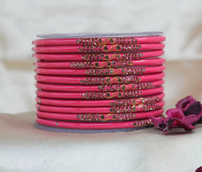 Traditional Glass Bangles with Zircon Beads Studded for Women & Girls (Pack of 12 bangles)