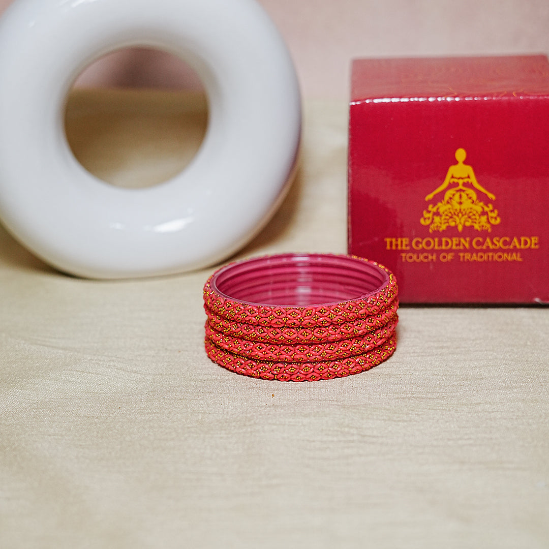 Golden Ball Studded Handcrafted Glass Kada Bangles for Women & Girls (Pack of 4 Kada)