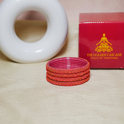 Golden Ball Studded Handcrafted Glass Kada Bangles for Women & Girls (Pack of 4 Kada)