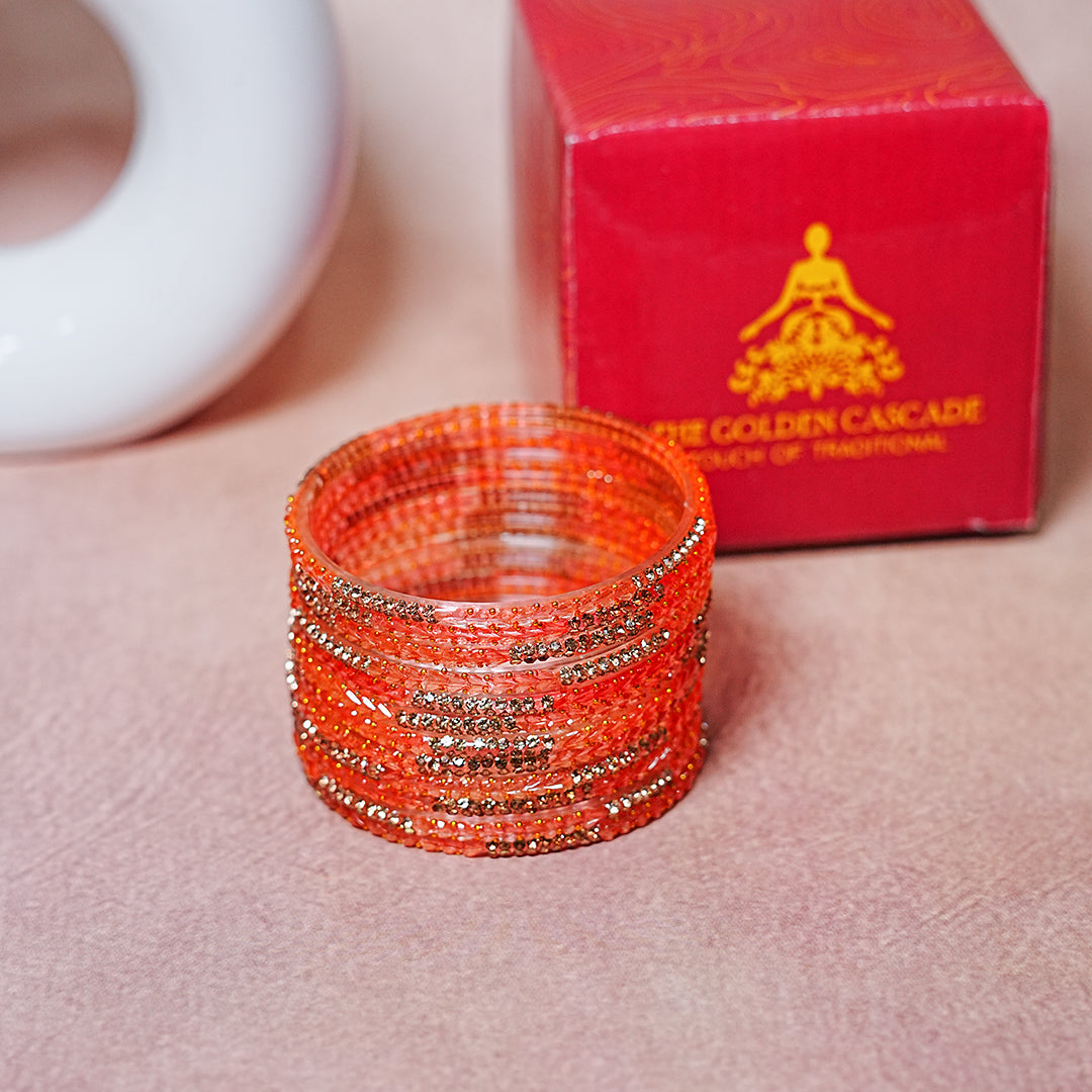 Traditional Glass Bangle with Golden Balls & Beads Studded for Women & Girls (Pack of 12 Bangles)